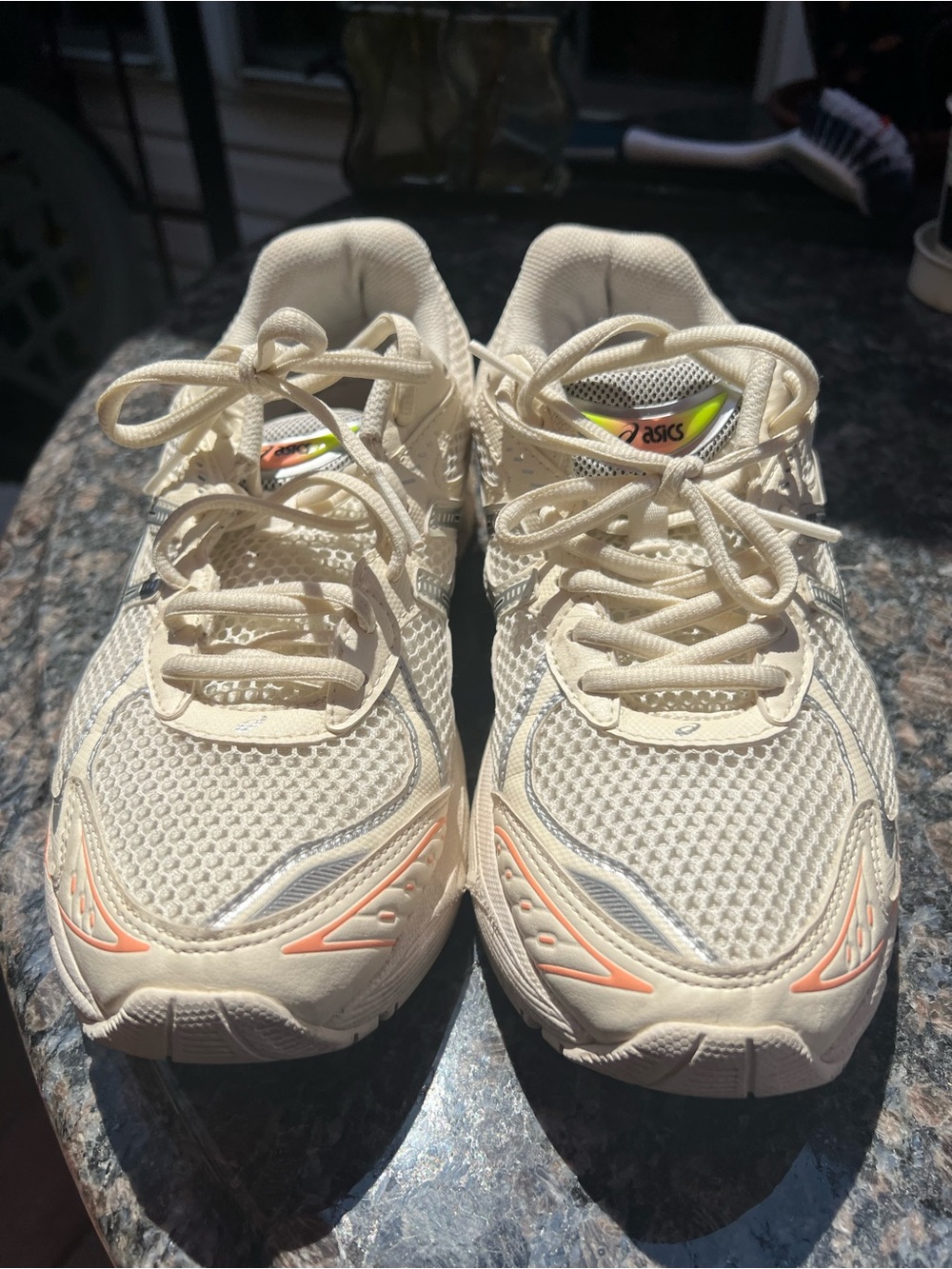 Asics Cream Mesh Athletic Sneakers with Coral Accents